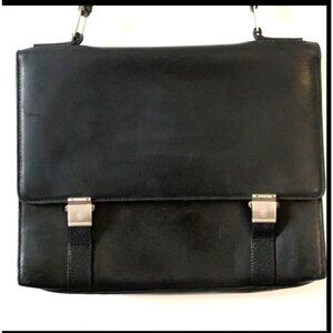 Mark Cross Black Leather Messenger Bag With Silver Hardware
